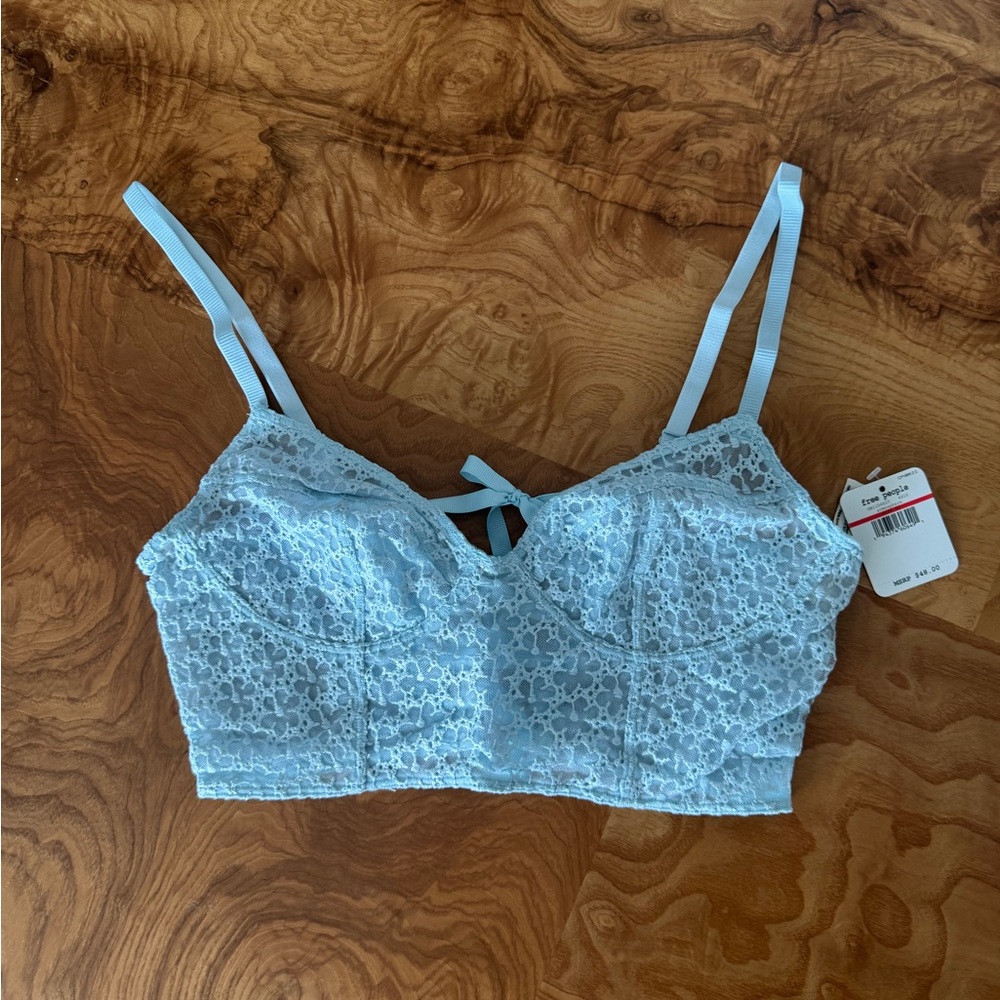 Free People Blue Lace Bra with Adjustable Straps and Underwire